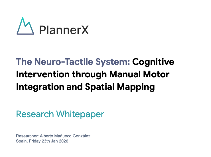 Cover of the PlannerX research whitepaper on the Neuro-Tactile System and cognitive intervention.