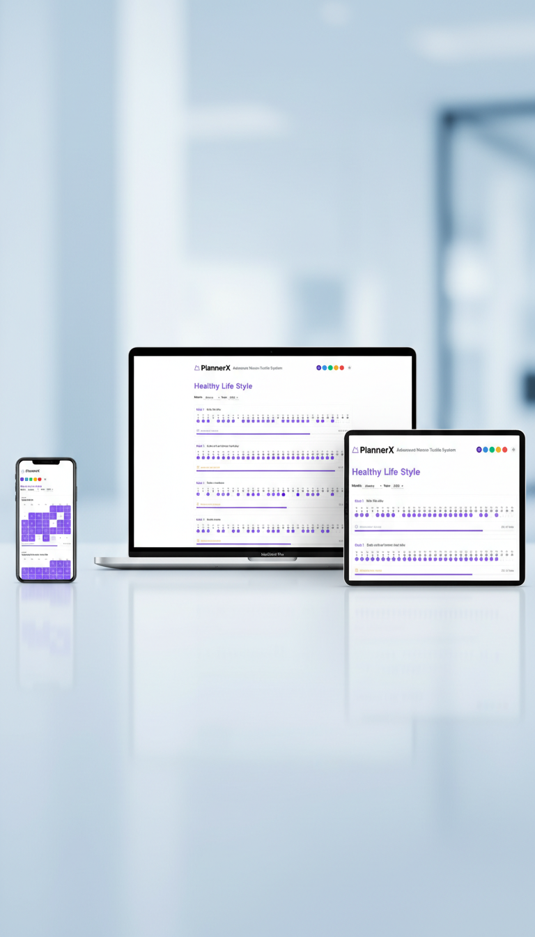 Neuro-tactile digital planner layout on a tablet and phone, showing responsive design.