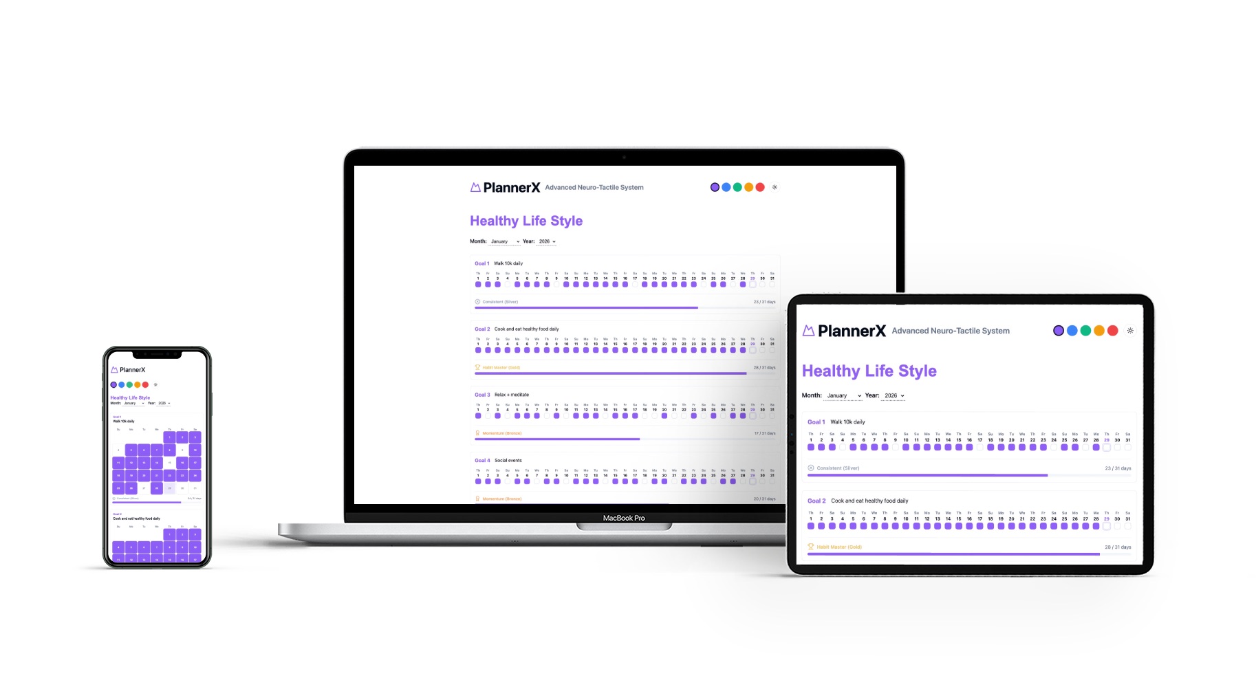 The PlannerX digital planner shown on a tablet, demonstrating its clean and responsive interface for productivity.